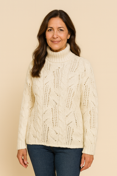 Sigrid - Kashmirgenser med rullekrage og flettemønster