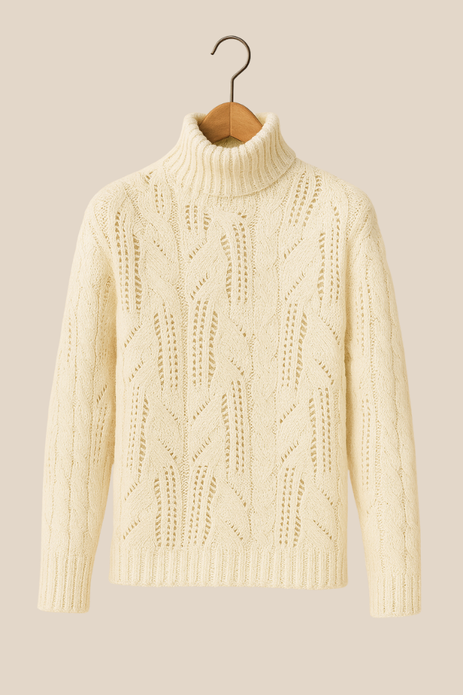 Sigrid - Kashmirgenser med rullekrage og flettemønster